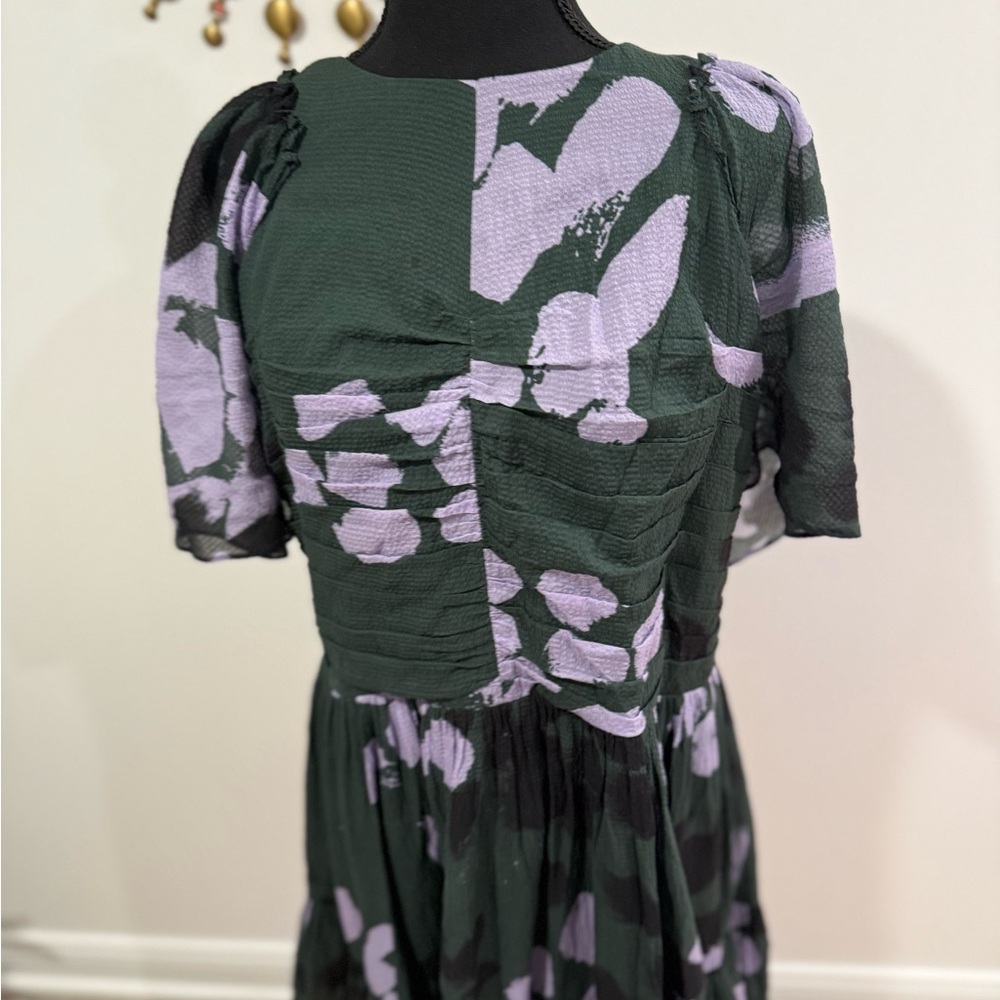 Tanya Taylor Elegant Green and Purple Women's Dress